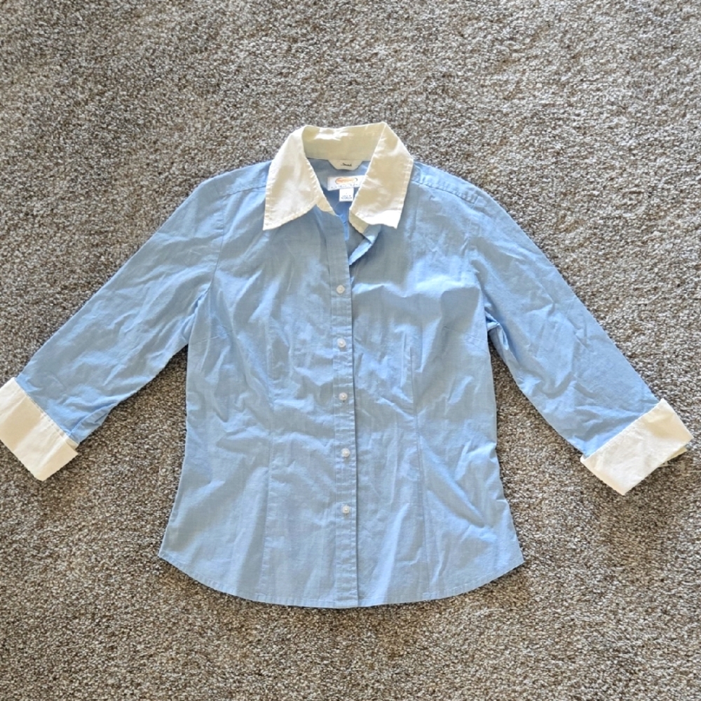 Talbots Light Blue Button-Down Shirt with White Collar & Cuffs